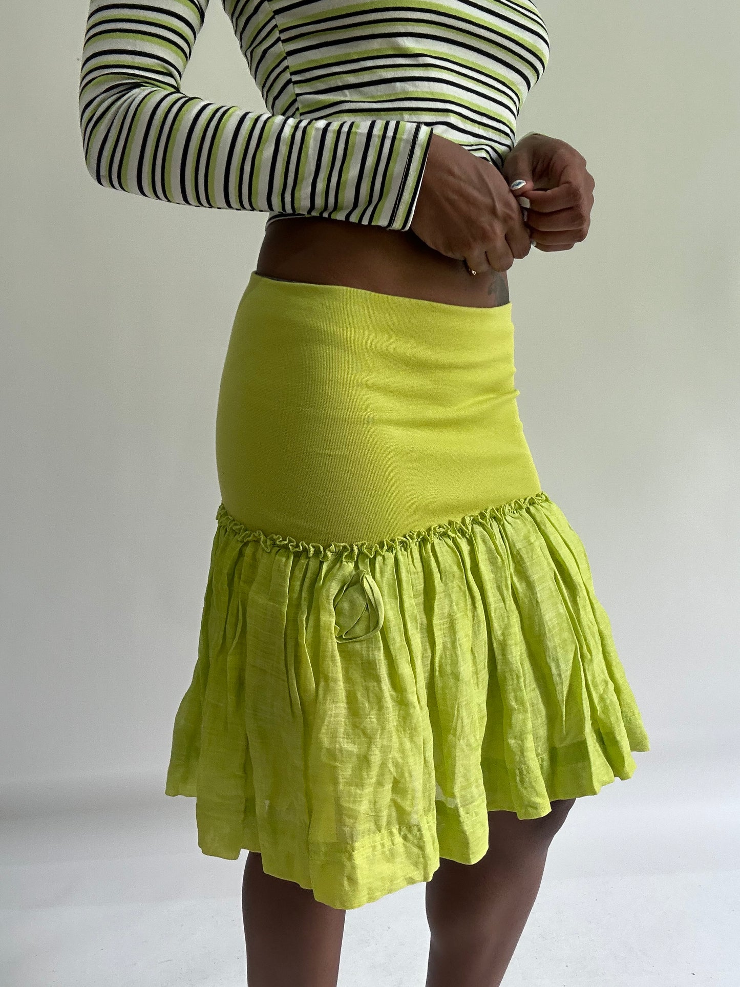 sailor drop | extra small green ruffle midi skirt