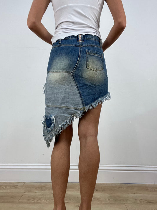 BONFIRE NIGHT | extra small mid wash asymmetric denim skirt