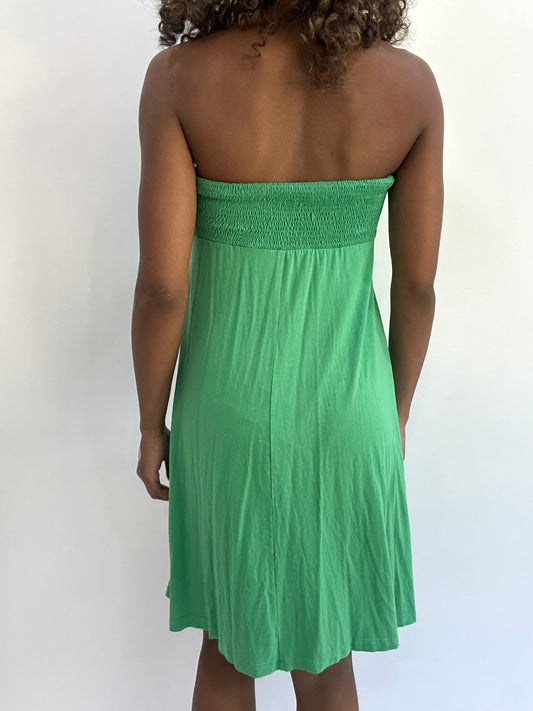 beach drop | small green ruffle bandeau mini dress
