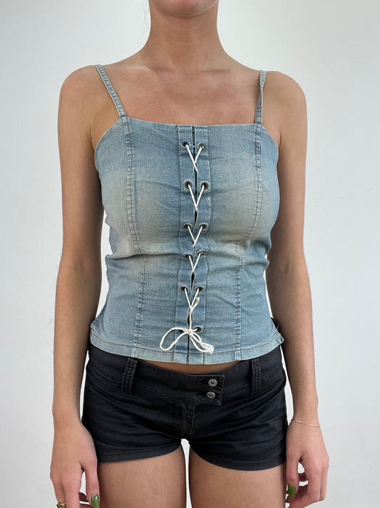 💻💚 vintage edit nineteen | small light wash denim corset style top