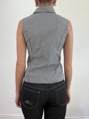 💻💚 miley cyrus edit | small black and white sleeveless gingham button up shirt