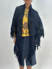 BEST PICKS | 藏青色 蓝色 crochet 流苏 poncho 围巾