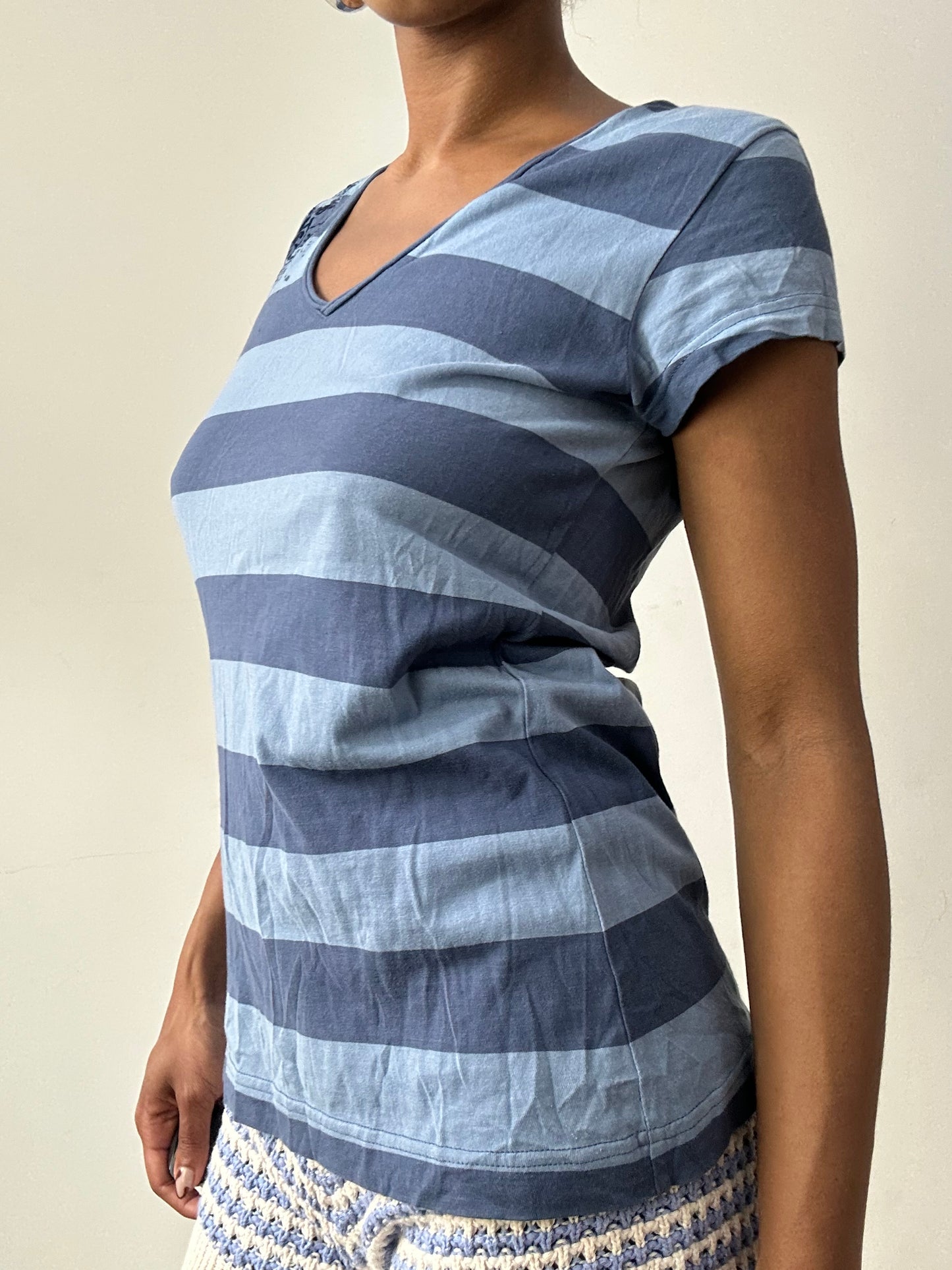 midsummer edit | small blue esprit short sleeve top with stripe print