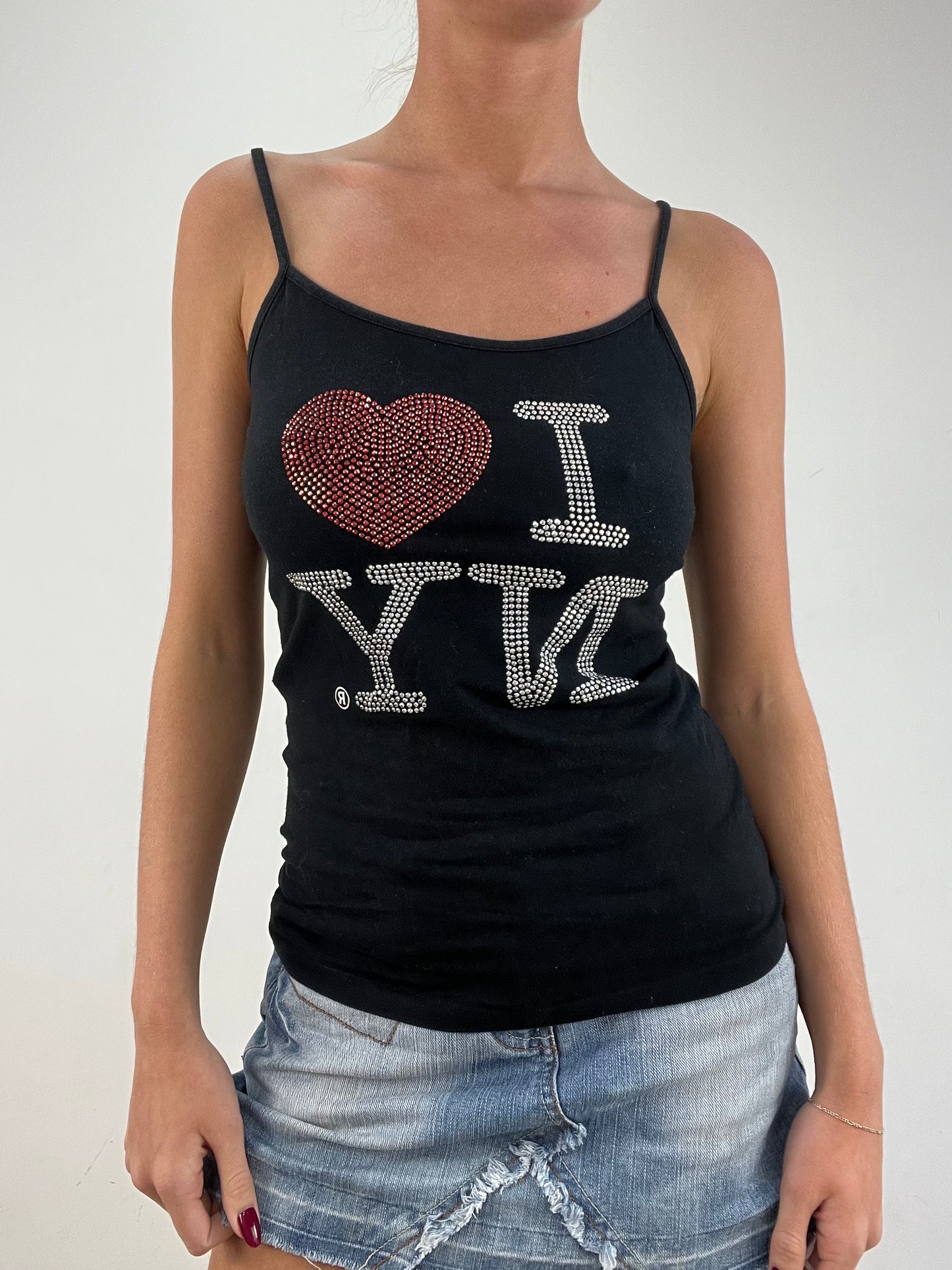 vintage edit fourteen | small black 'i <3 ny' black diamanté top