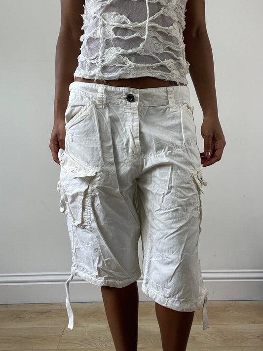 vintage edit: festival | small cream grey cargo style shorts