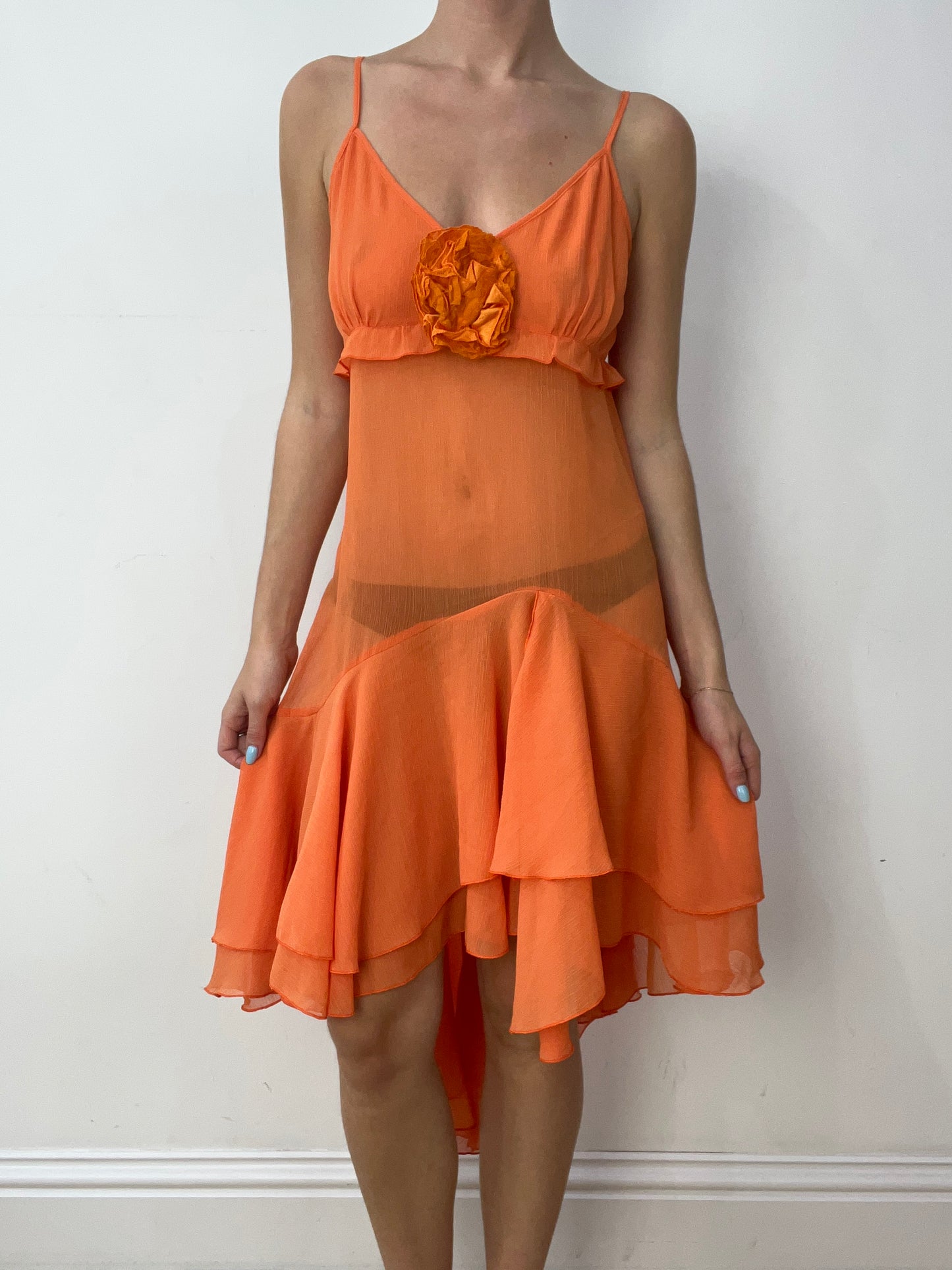 vintage edit thirty | medium orange semi sheer dress