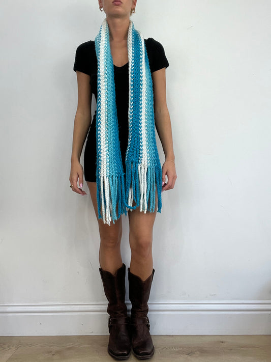 💚 BEST PICKS | blue and white crochet knitted scarf
