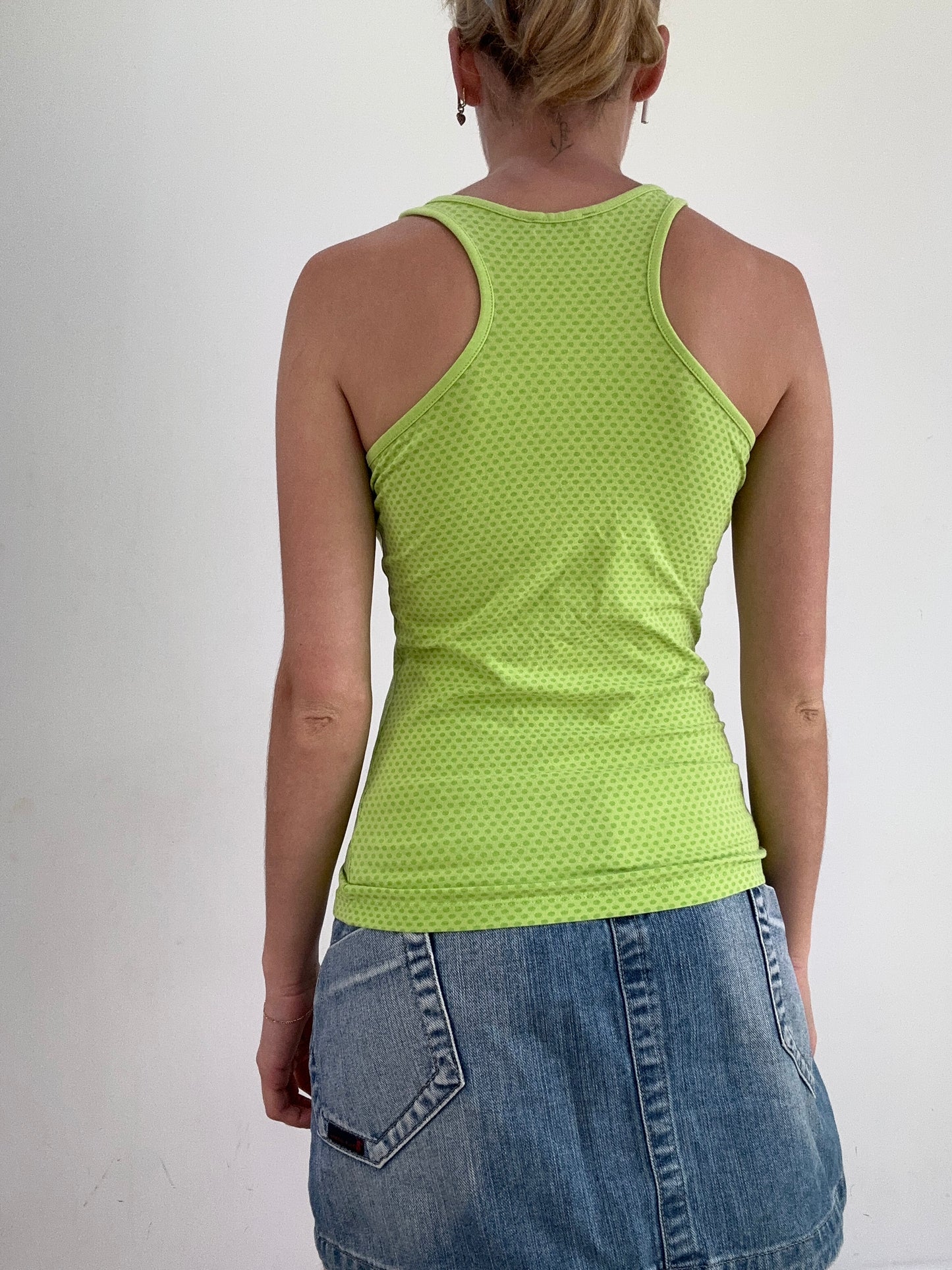 summer edit | small green orsay vest top with polka dot print