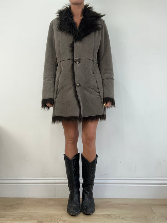 vintage edit eleven | medium grey faux suede and fur jacket