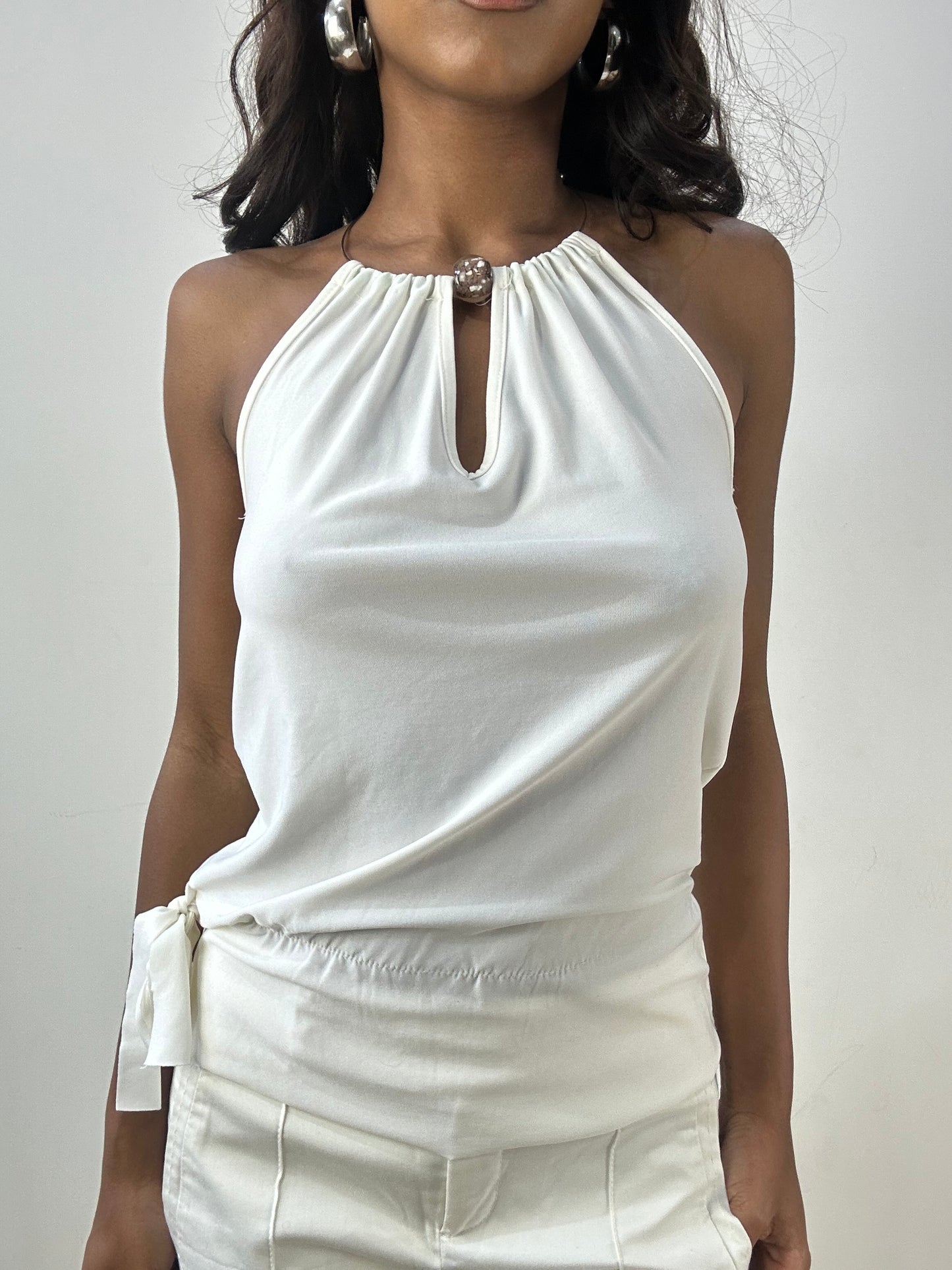 BEST PICKS | small white halterneck top with metal hoop detail