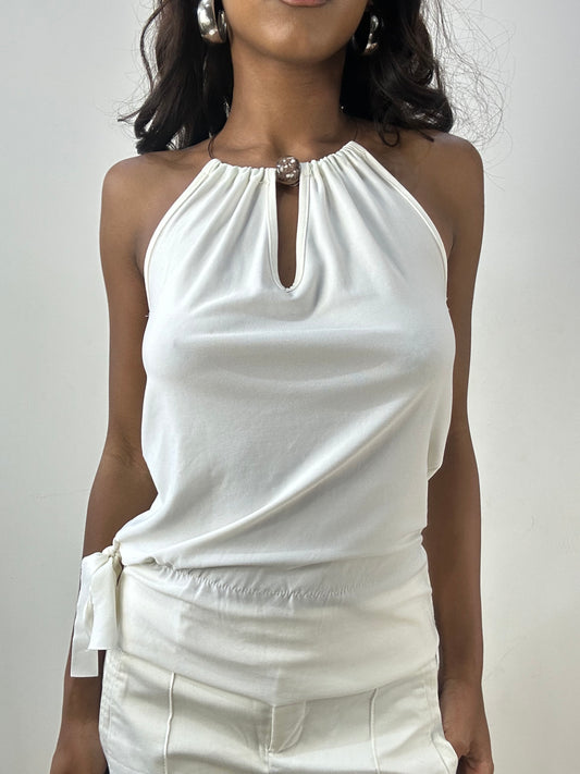 BEST PICKS | small white halterneck top with metal hoop detail