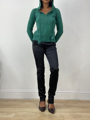 vintage edit: halloween | small dark green knit hoodie with pocket detail