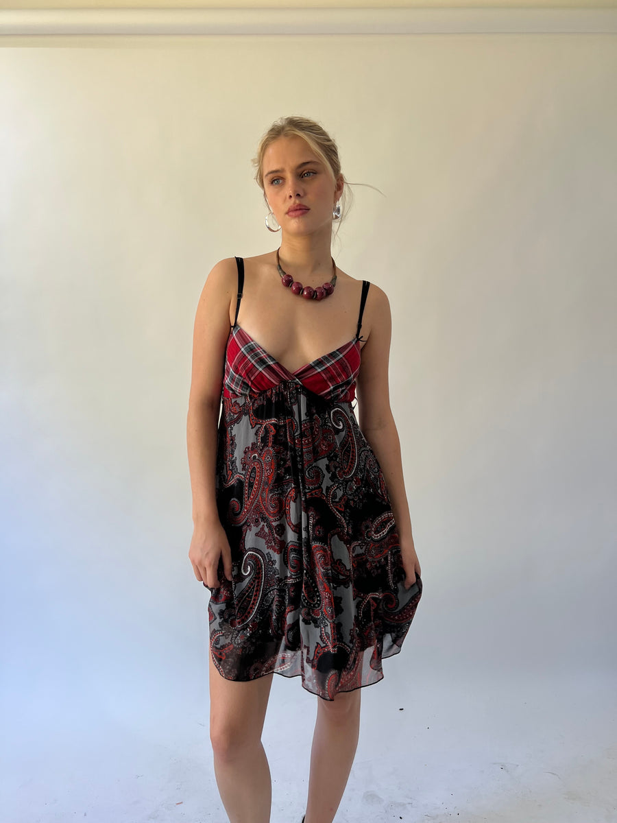 back to school drop | small red and black patterned dress