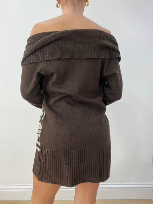 💻BEST PICKS | medium brown and white off the shoulder knitted dress