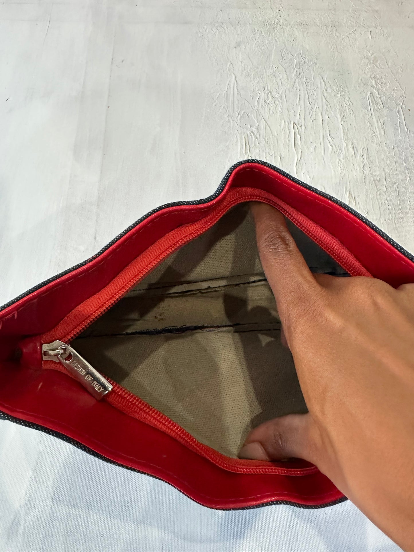 BEST PICKS | blue denim mini shoulder bag with red piping