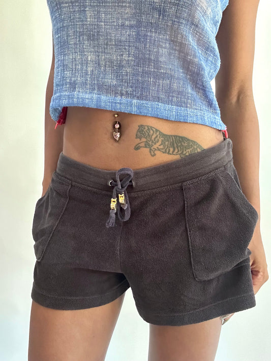 wag drop | medium black towelling mini shorts