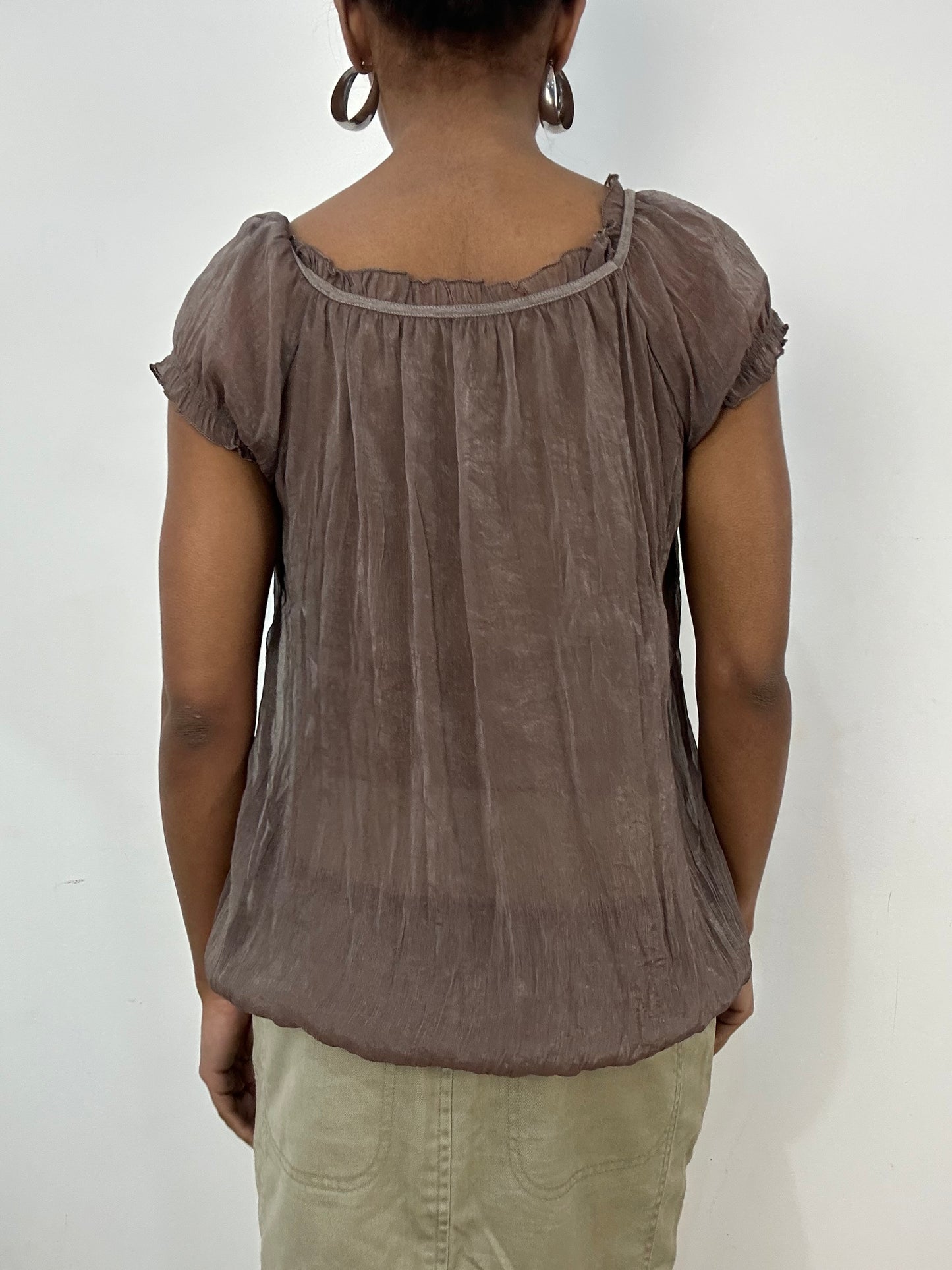 vintage edit: indie sleaze | small khaki brown sheer babydoll top