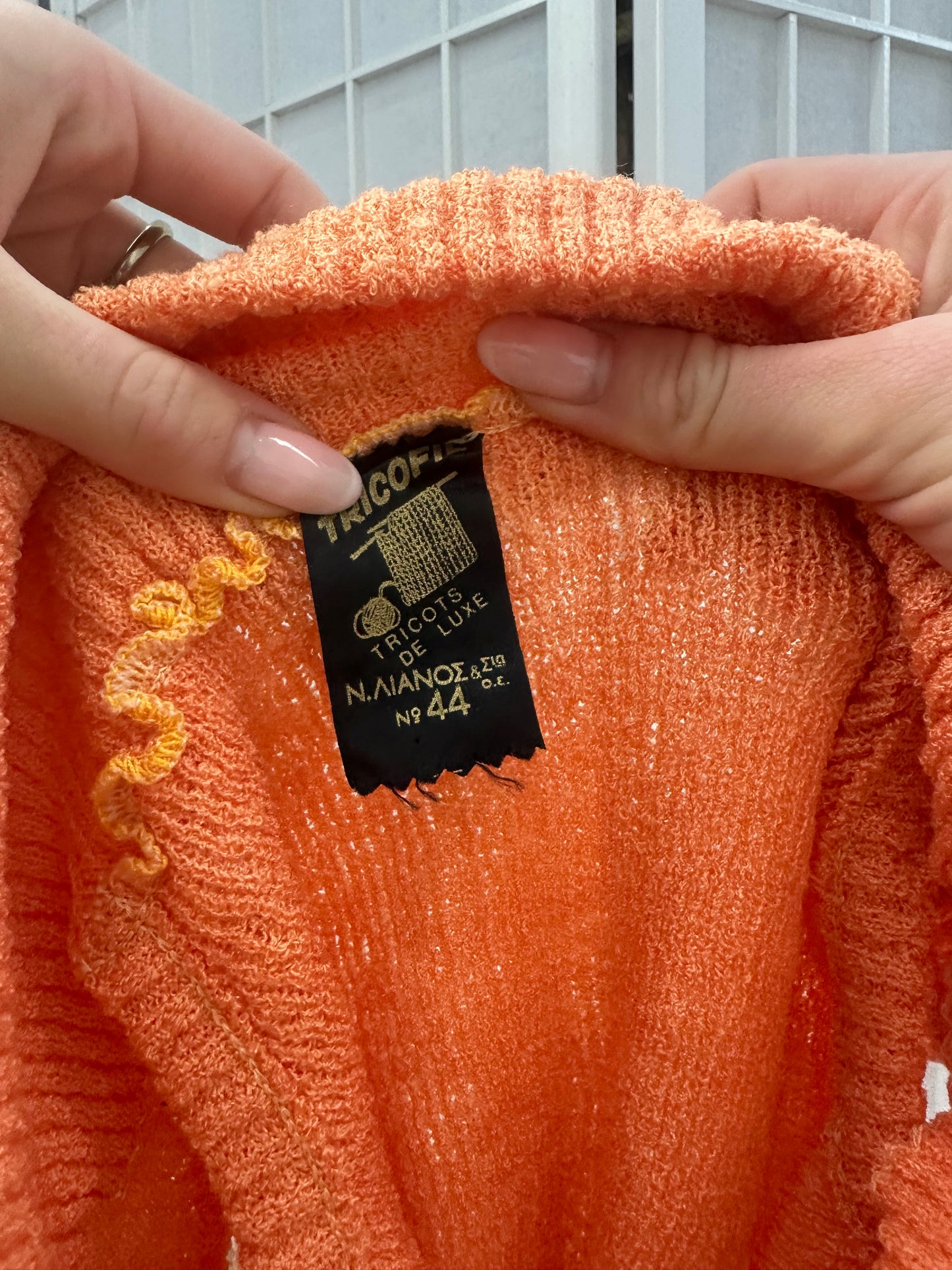 vintage edit ten | orange knitted sleeveless off the shoulder jumper