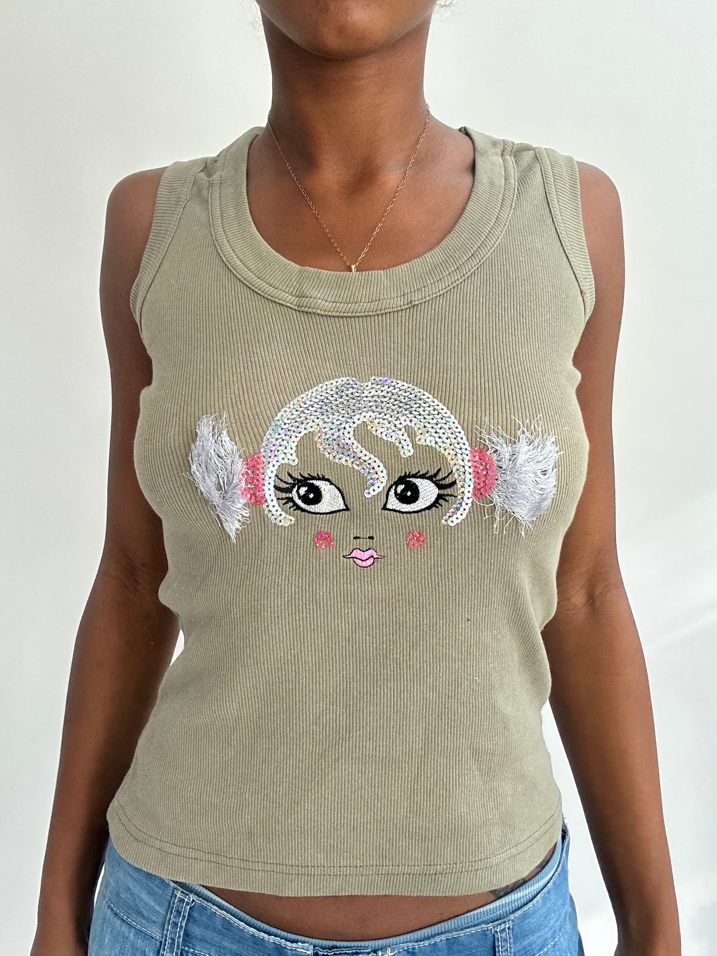 summermaxxing drop | small khaki tank top with sequin detail