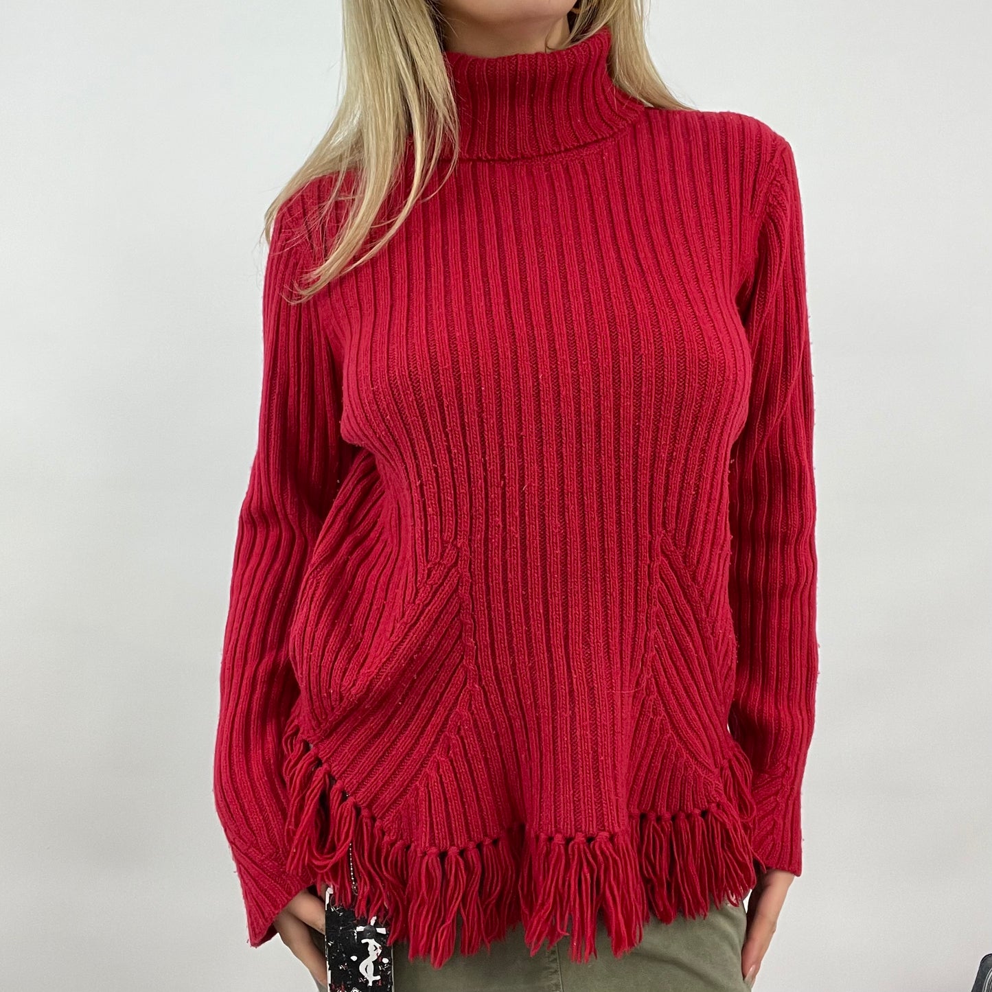 BEST PICKS | medium red roll neck jumper with tassel detail