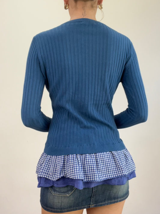 BEST PICKS | medium blue gingham and ribbed cardigan