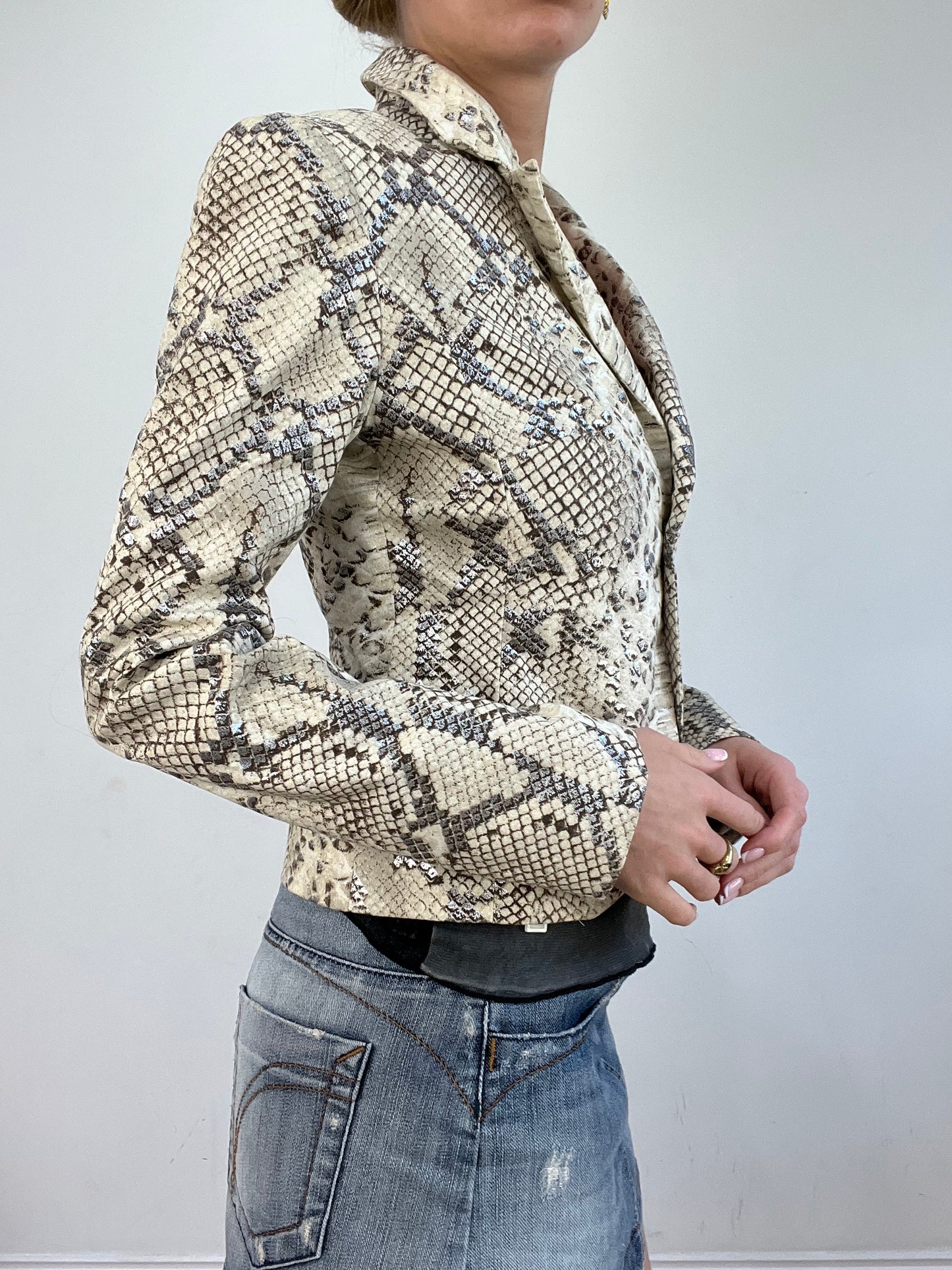 vintage edit twenty | small grey and white snakeskin print jacket
