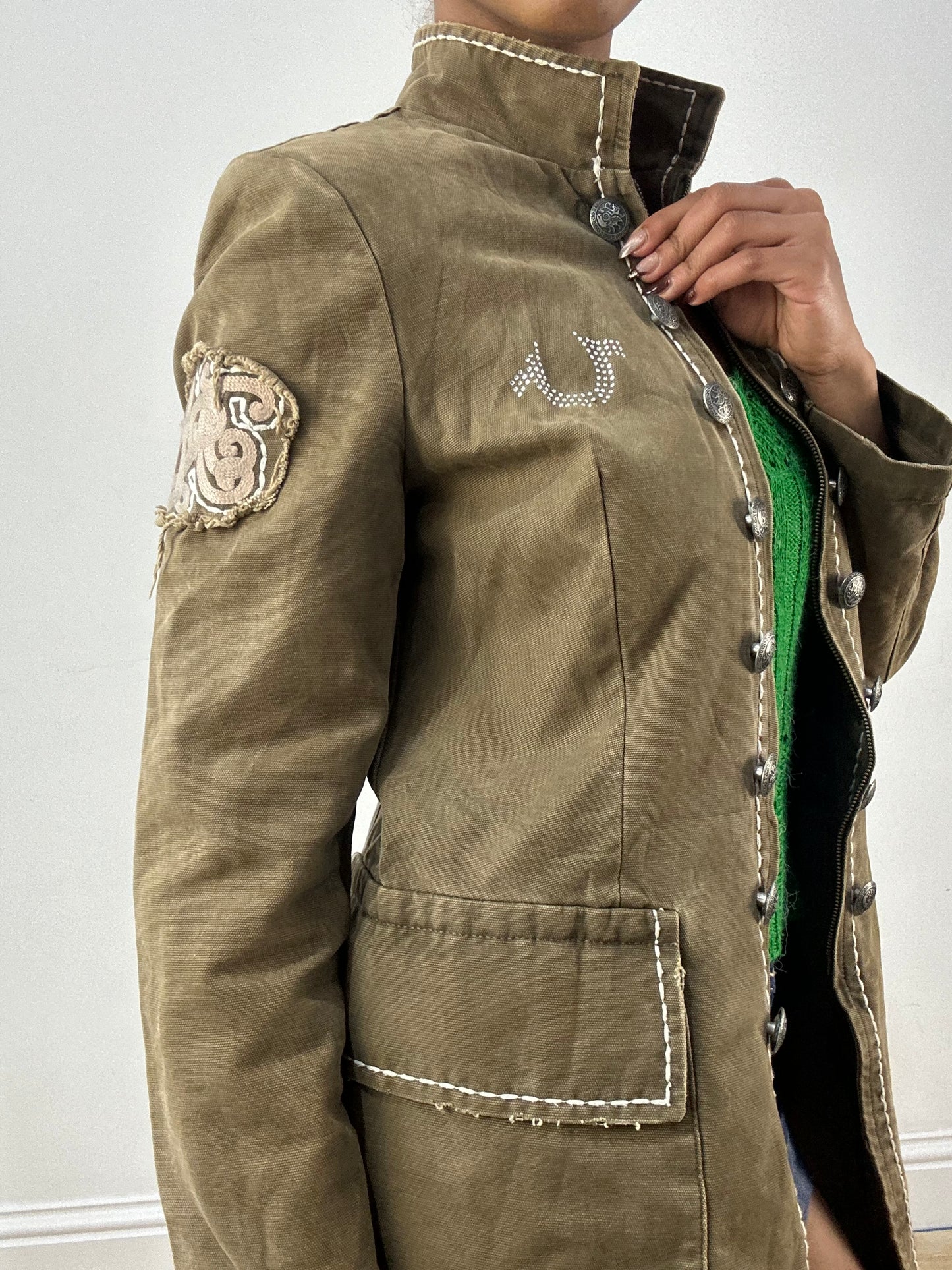 vintage edit thirty-six | small khaki true religion solider style jacket