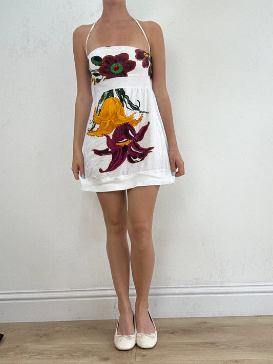 vintage edit twenty eight | medium white desigual halter-neck dress with graphic