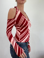 💻BEST PICKS | small red and pink halterneck and off the shoulder stripe top