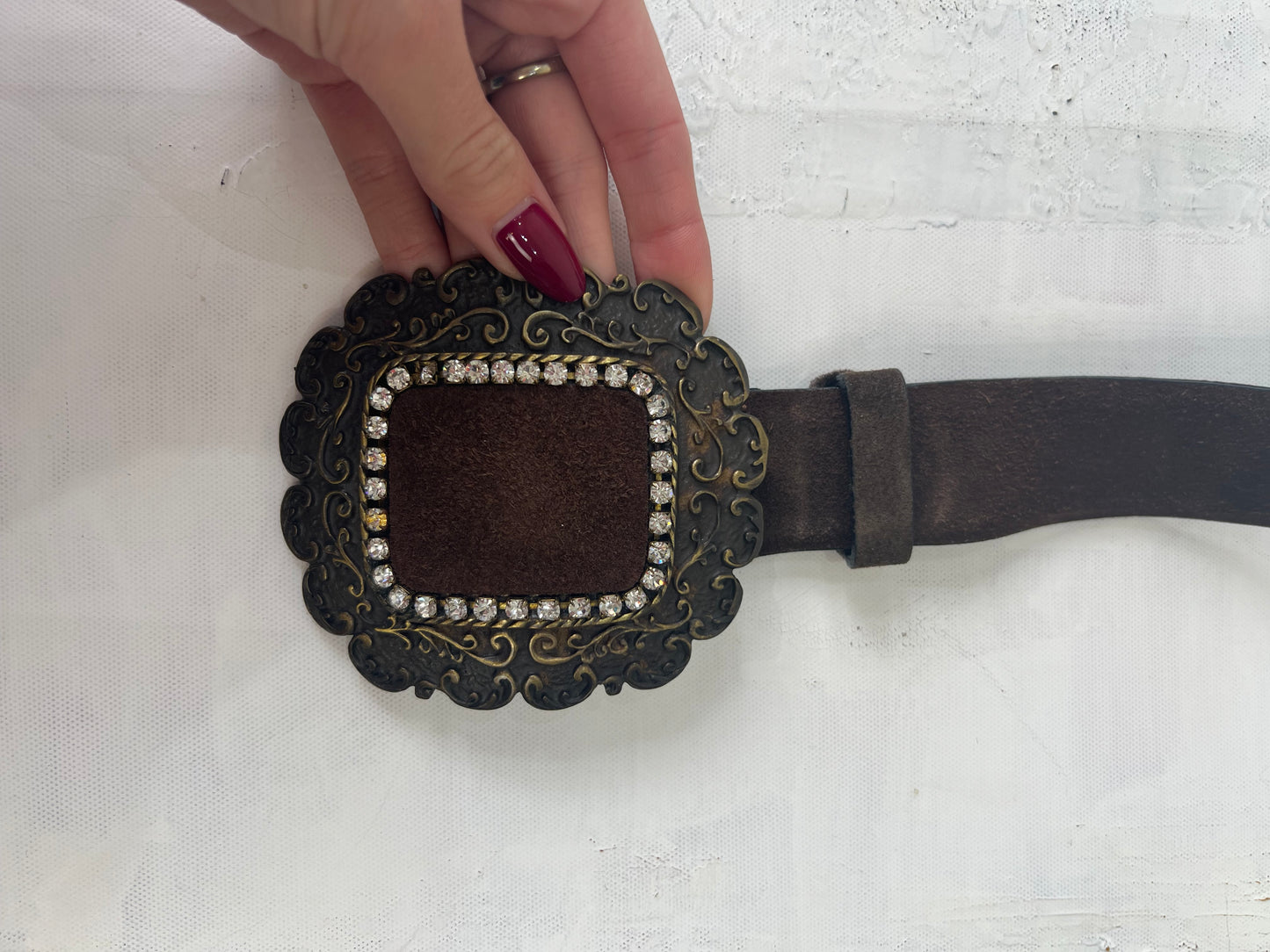 vintage edit fourteen | brown suede diamanté belt