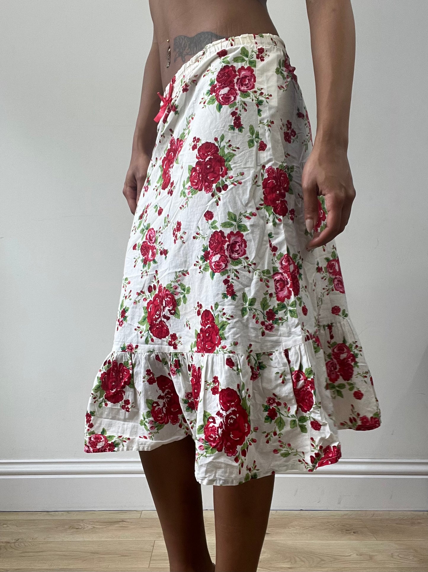 easter edit | extra small white floral rose pattern midi skirt