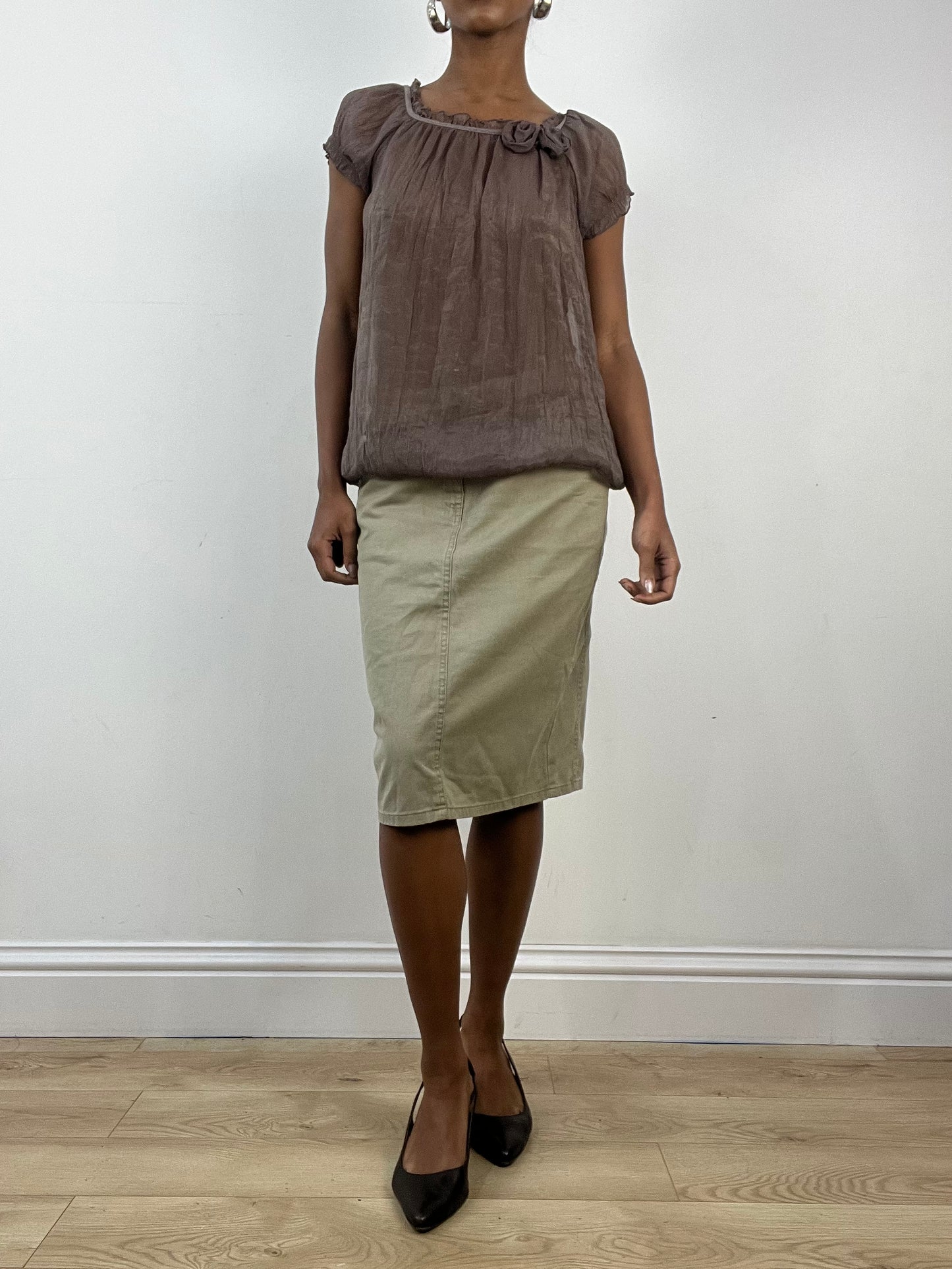 vintage edit: indie sleaze | small khaki brown sheer babydoll top