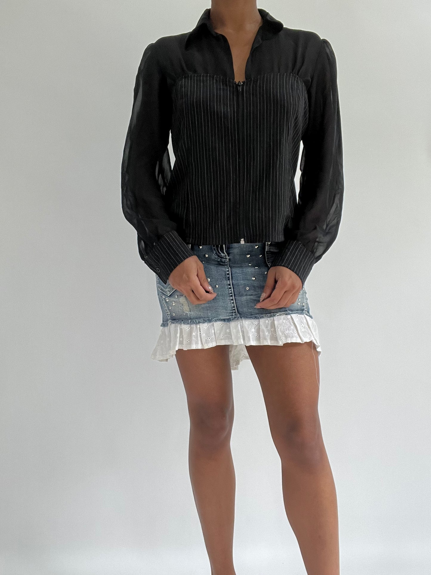 BEST PICKS | medium black sheer corset style long sleeve top