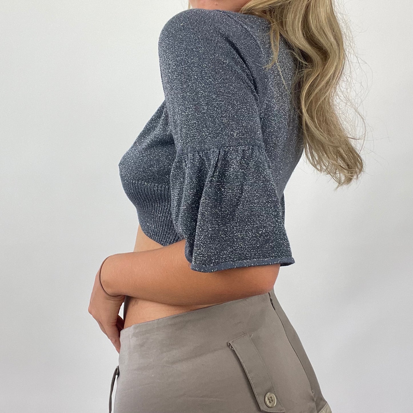 💚 💻 OLIVIA RODRIGO DROP | small bay grey sparkly cardigan crop top