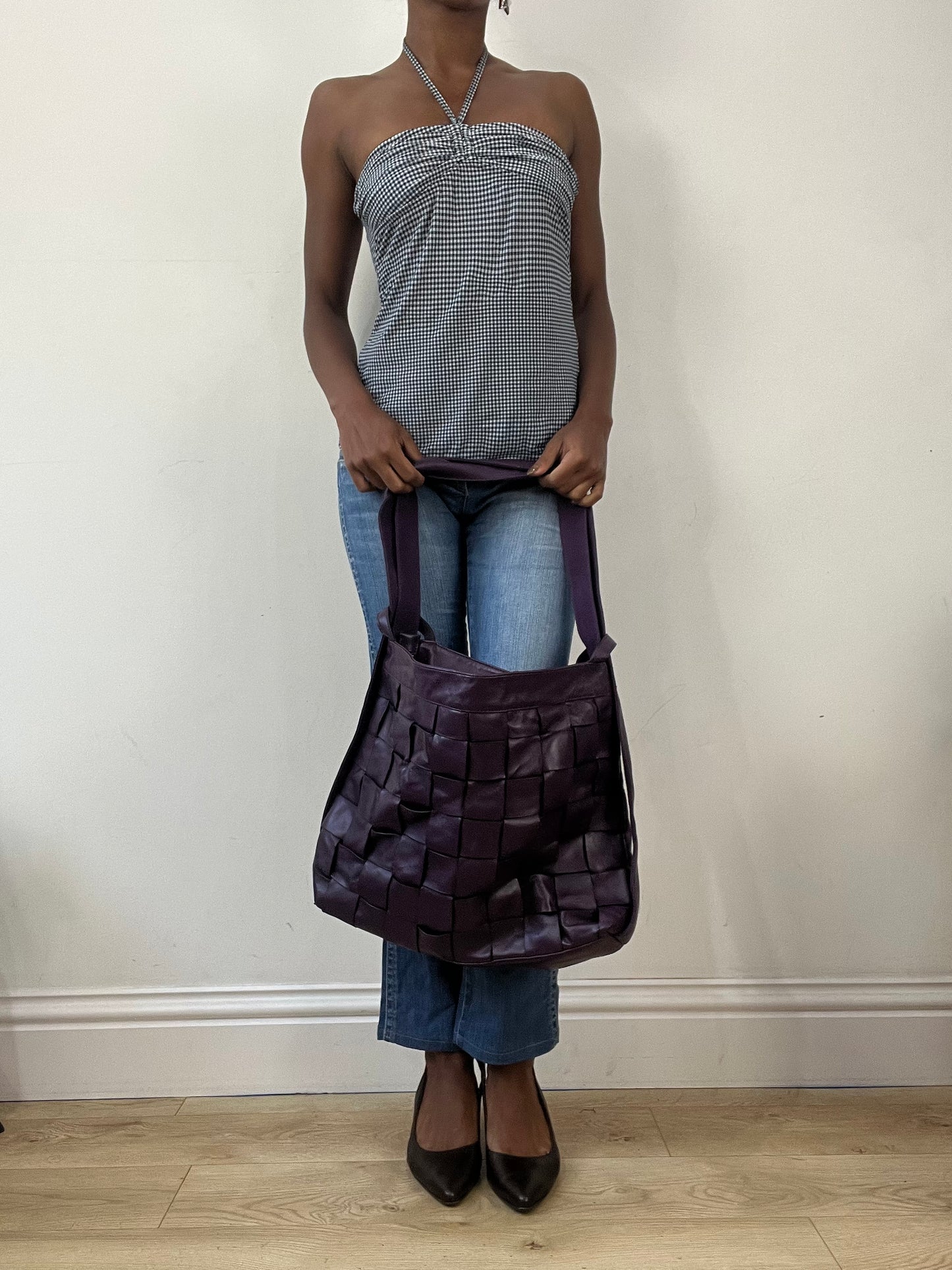 BEST PICKS | oversized purple tote bag with square braided detail