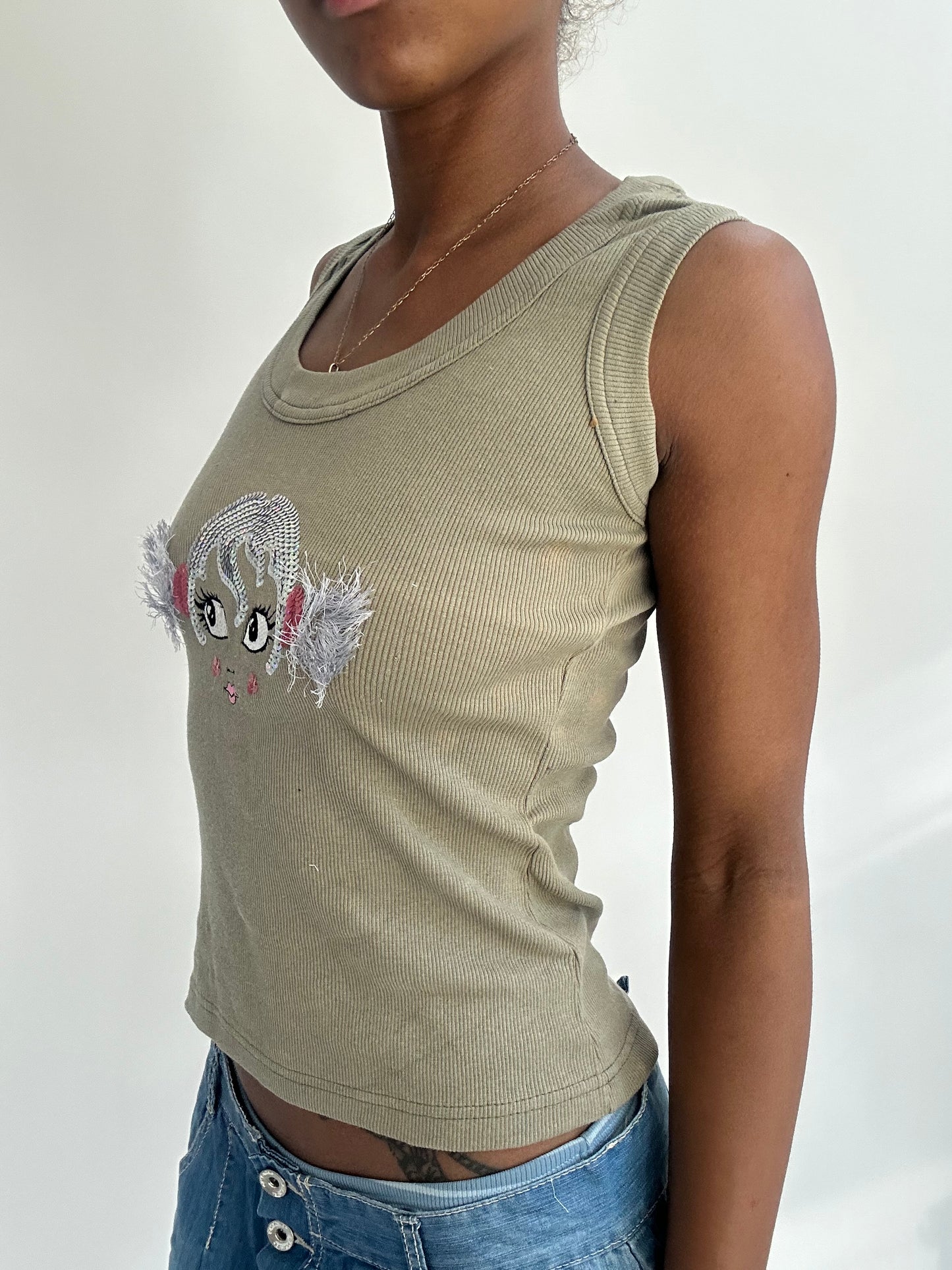 summermaxxing drop | small khaki tank top with sequin detail