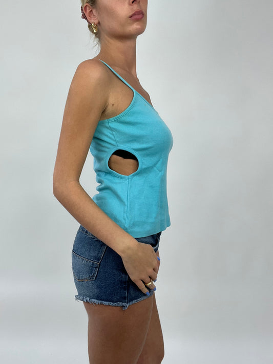 COCONUT GIRL DROP | medium blue cami with cut out side detail