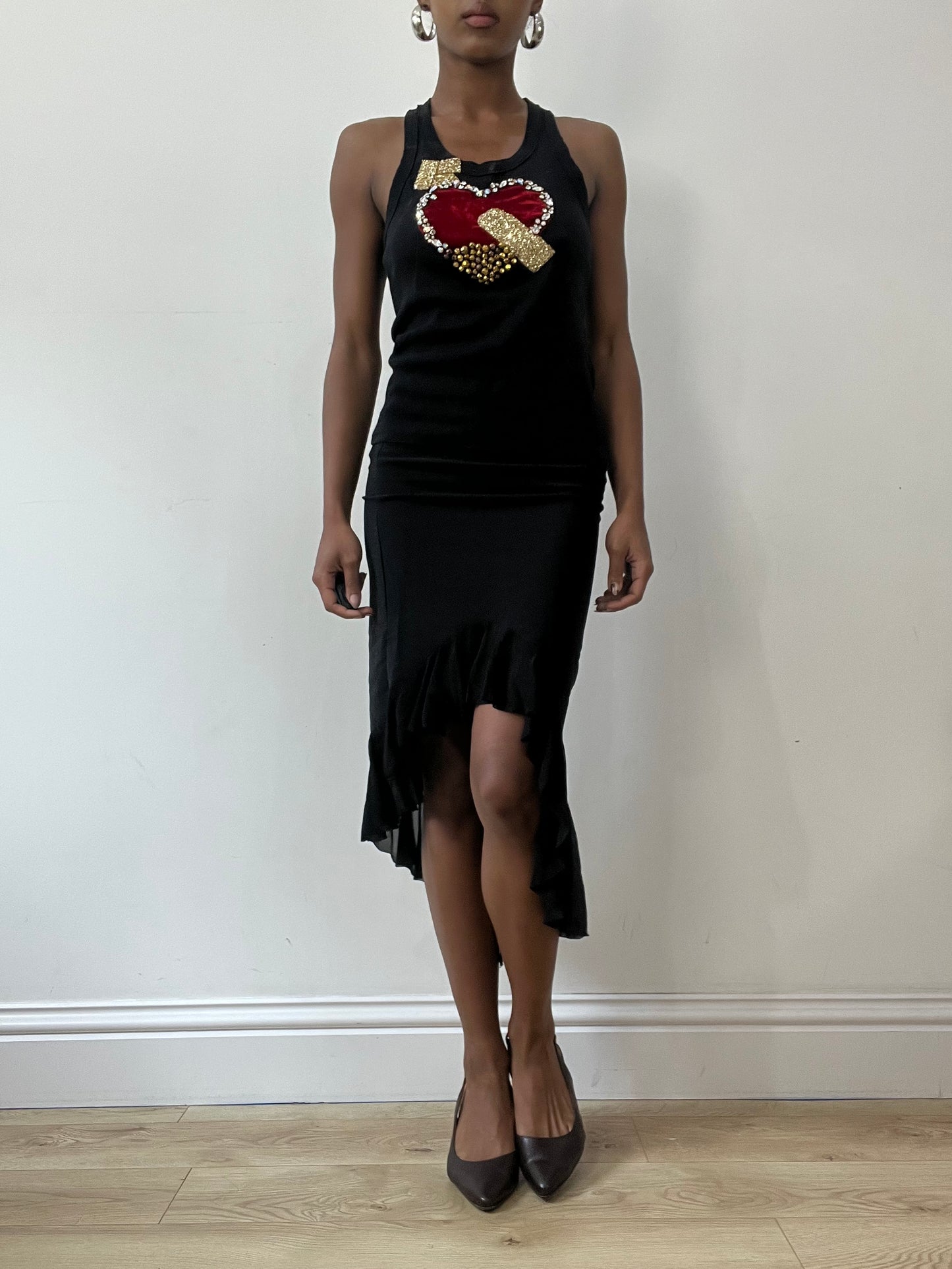vintage edit thirty-one | extra small black asymmetric midi skirt