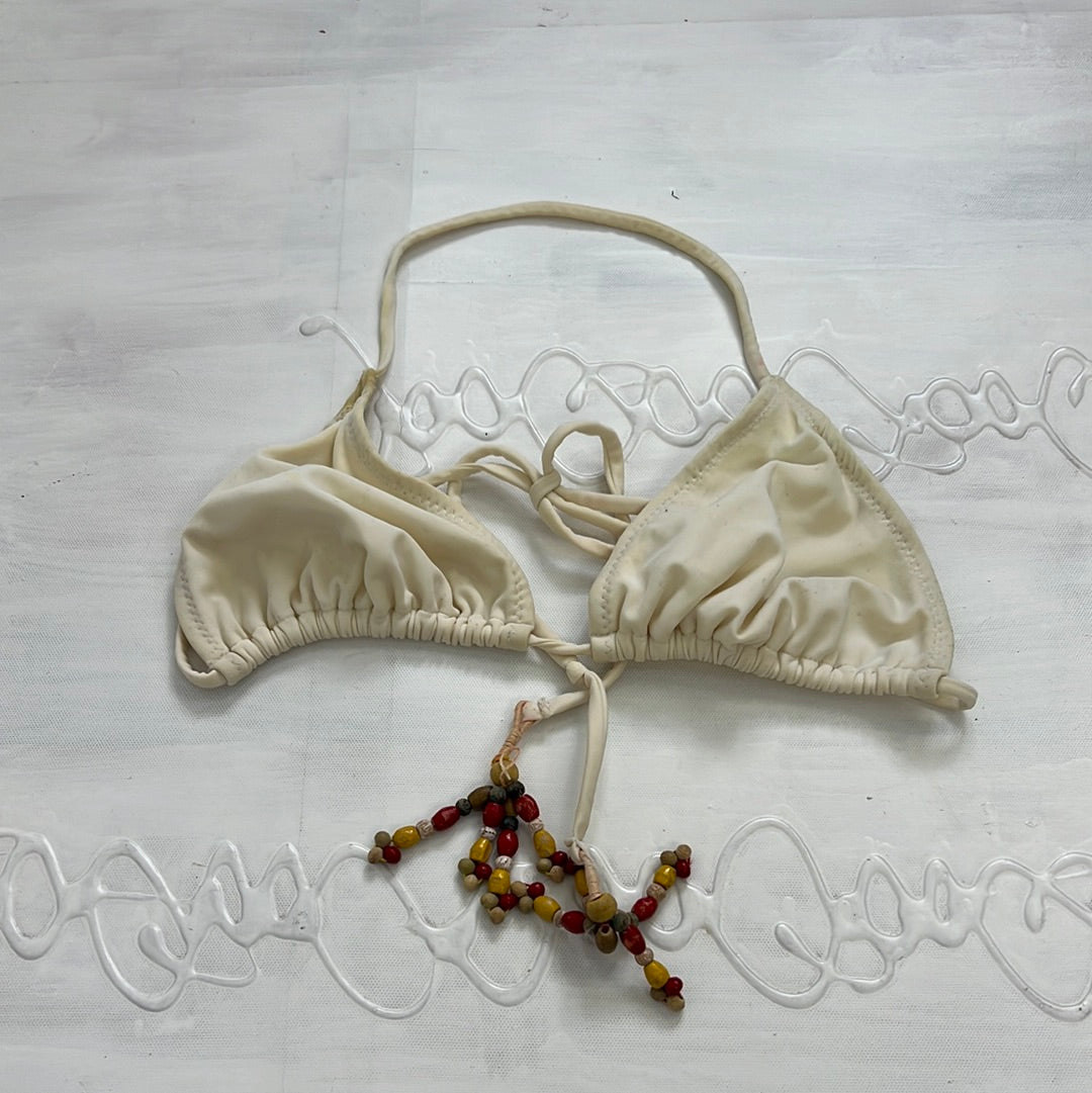 COCONUT GIRL DROP | medium white miss sixty bikini top with tassels