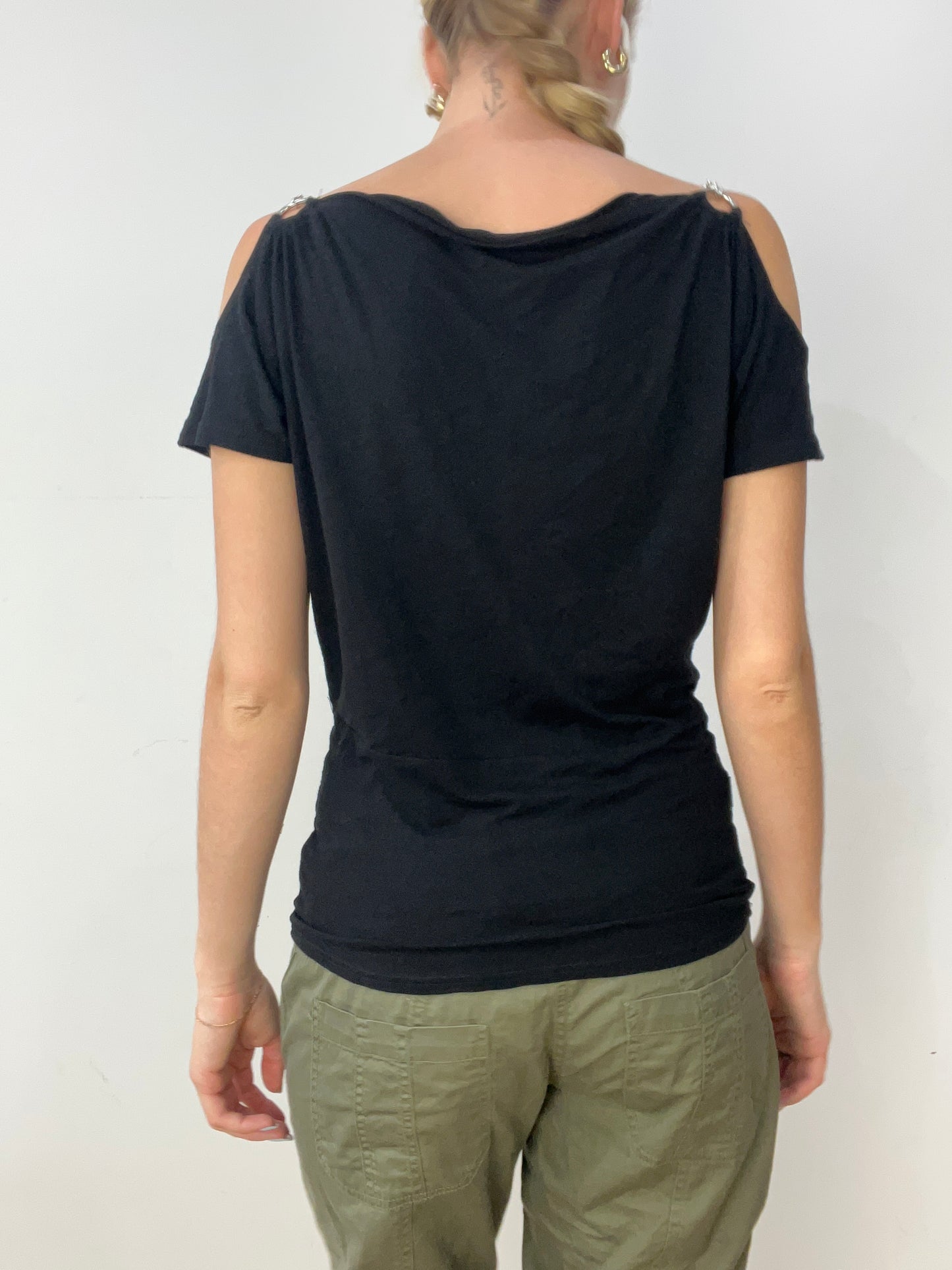 vintage edit thirty | medium black and silver cowl neck top