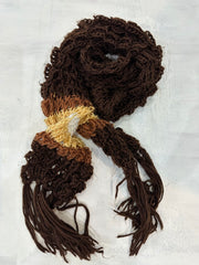 BEST PICKS | brown and yellow crochet scarf with tassel detail