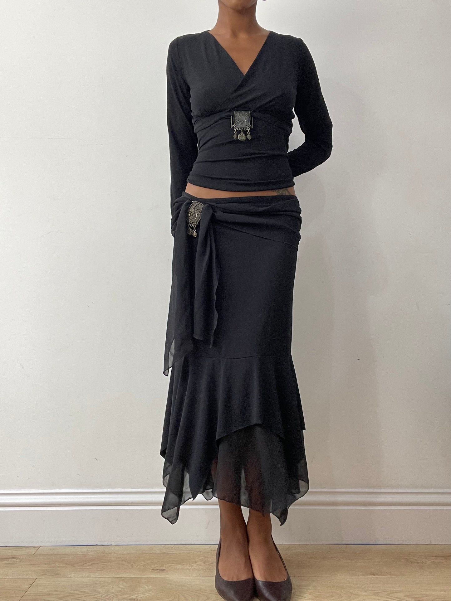 midsummer edit | medium black two piece set with metal buckle detail