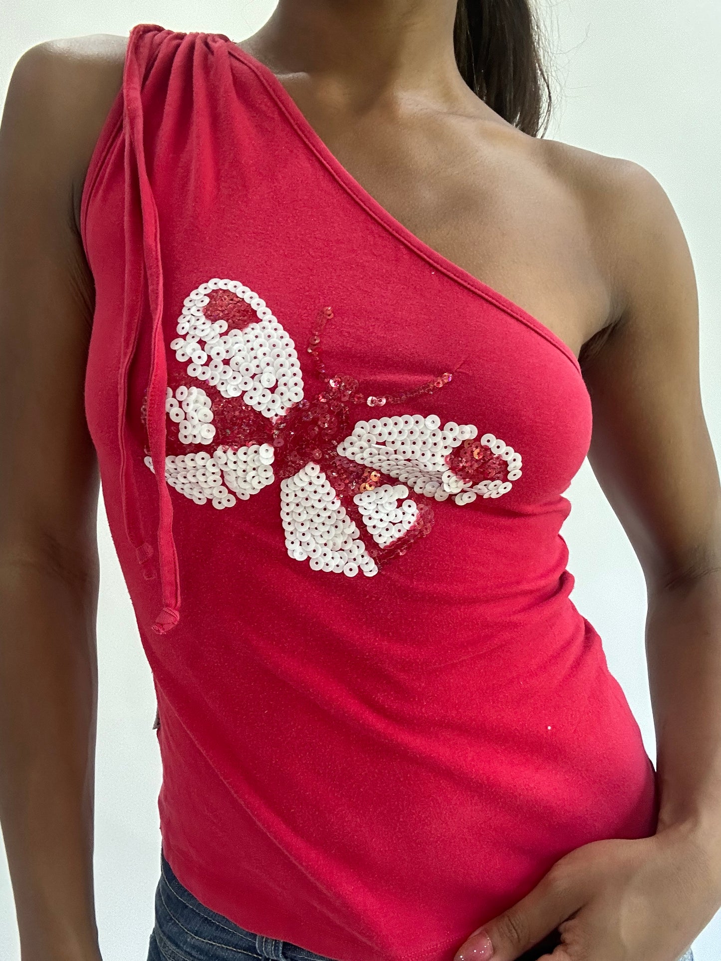 colourmaxxing drop | small red asymmetric one shoulder top