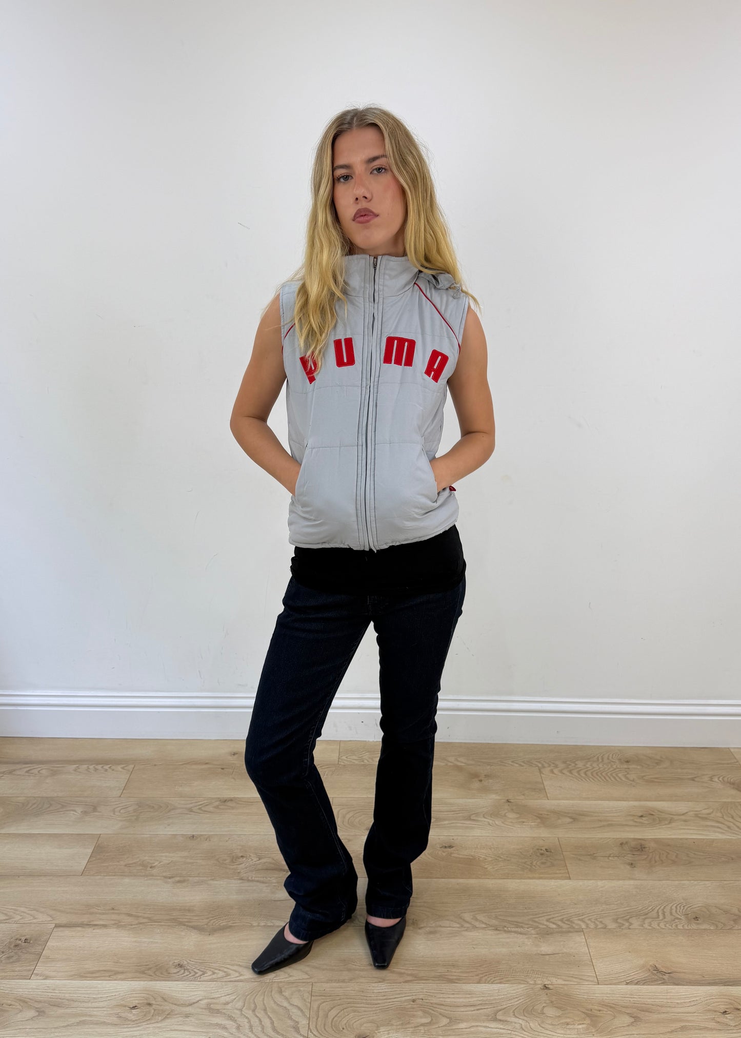 small grey puma puffer gilet