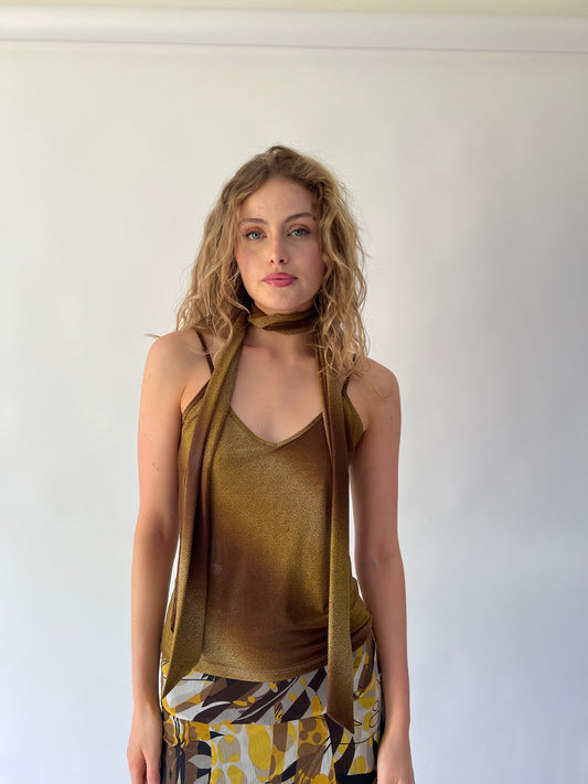 SATC drop | small brown and yellow top with matching scarf