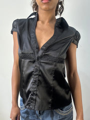 romantic grunge edit | medium black satin style short sleeve top