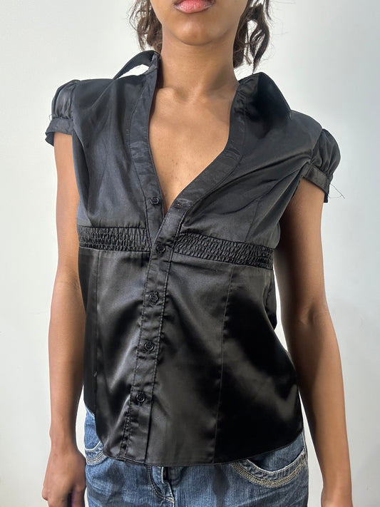 romantic grunge edit | medium black satin style short sleeve top