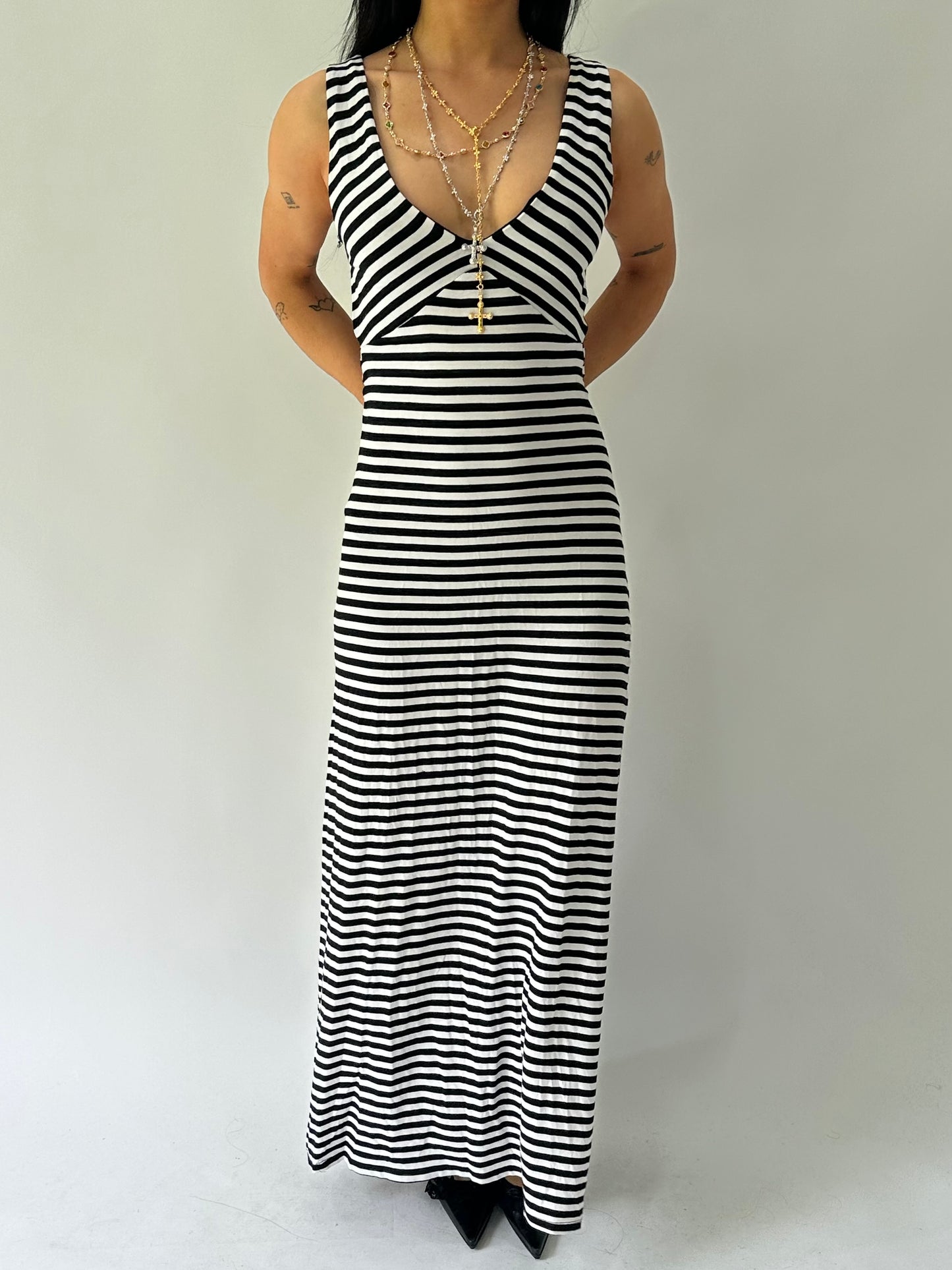 sailor drop | small black and white striped maxi dress