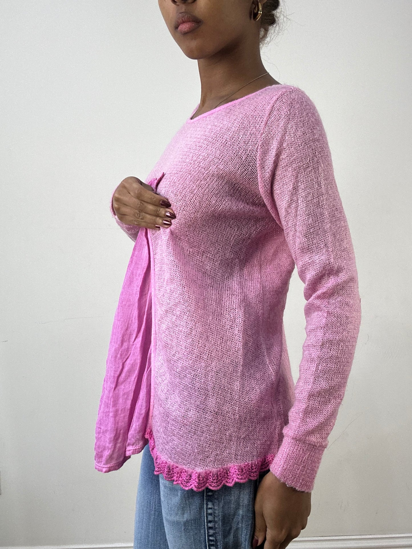 winter edit | small pink sheer knit jumper with ruffle hem detail
