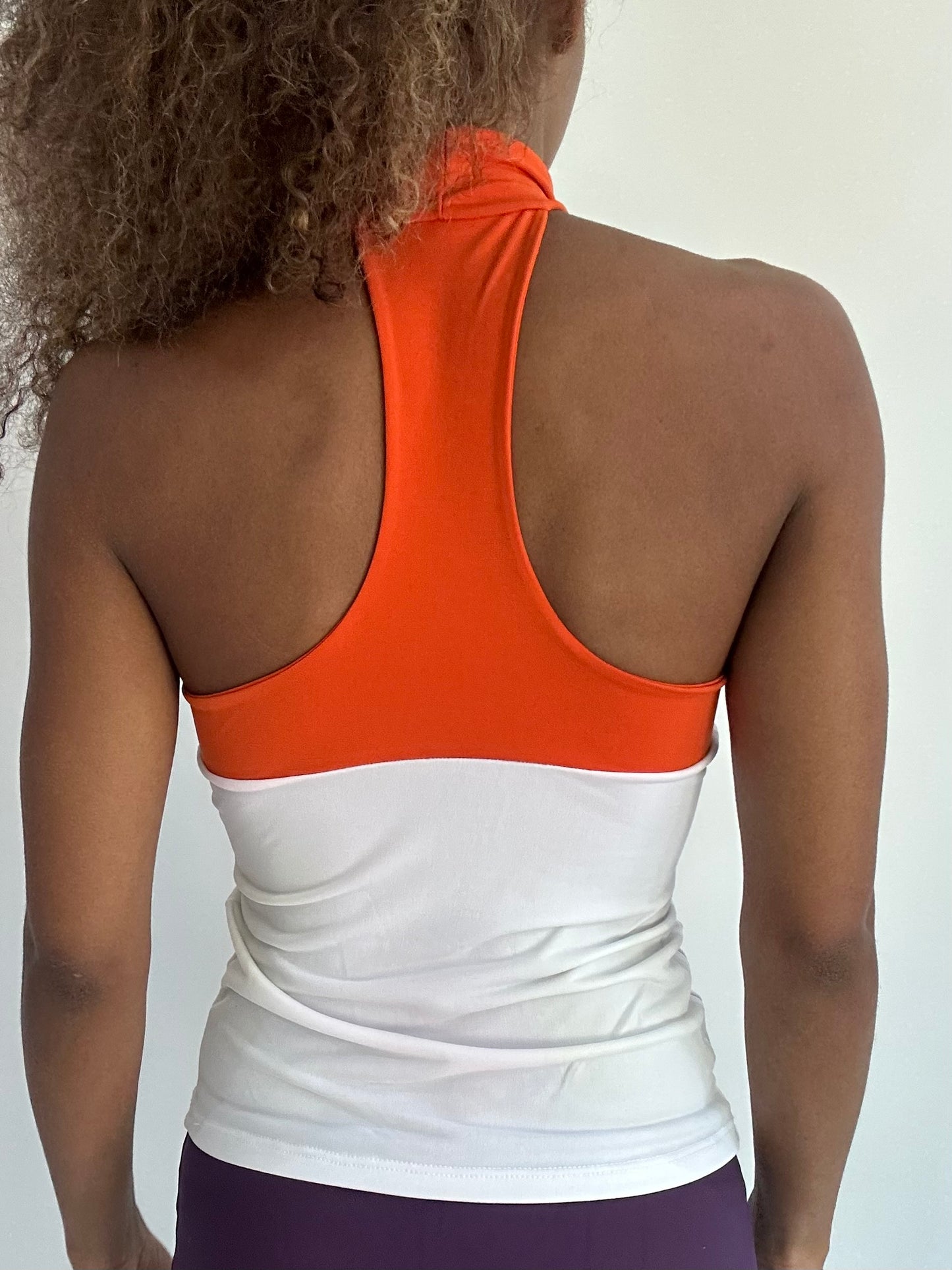 💻‼️ | small white and orange high neck top  white panel detail